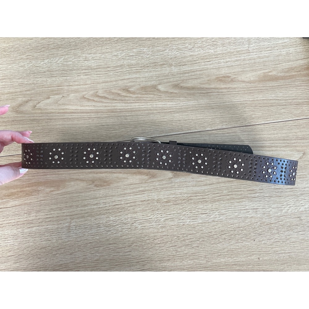 Y2K Stud Flower Belt Womens Large Brown Western Rocker Cowgirlcore Festival - Picture 3 of 8